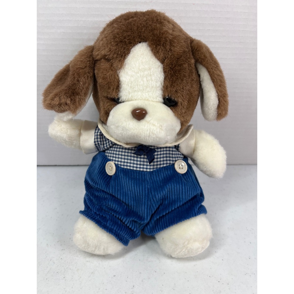 Vintage 1983 Emotions Mattel Plush Puppy Dog Blue Corduroy Gingham 61089 10"